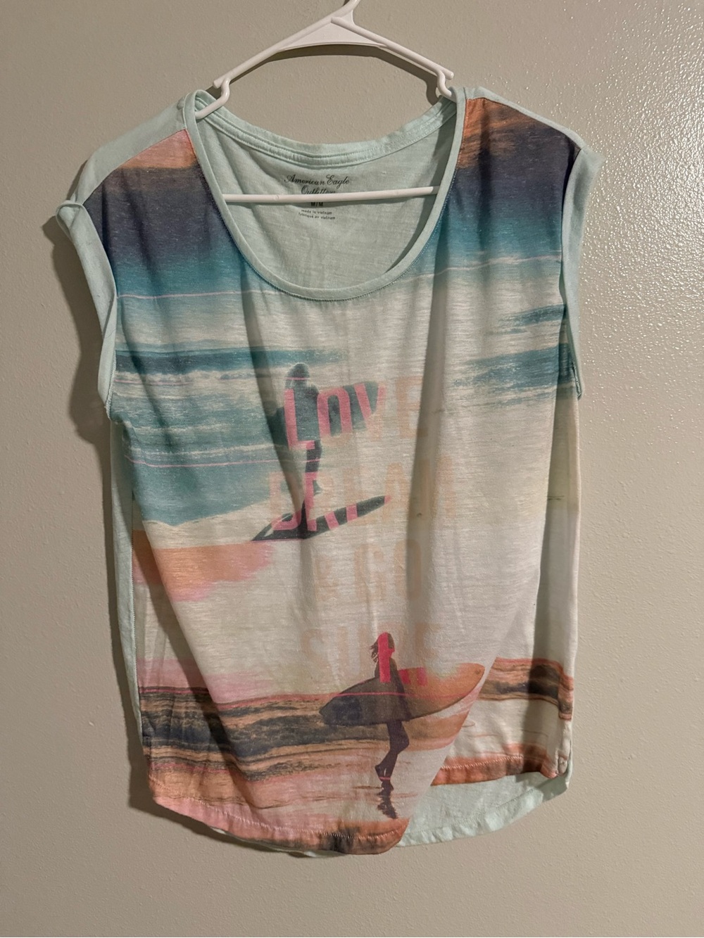 American Eagle Outfitters Mint Blue Graphic Surf Tee